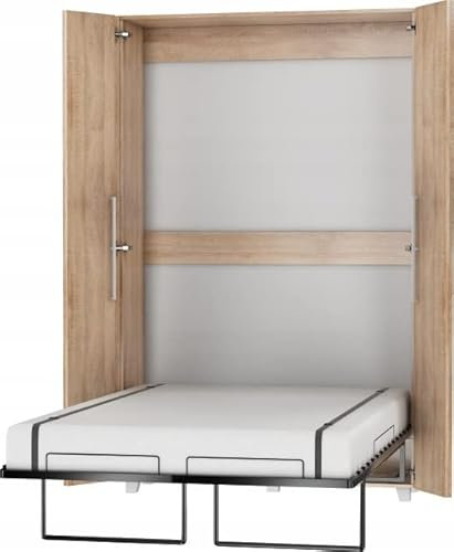 BB Loisir Todor - Armadio con letto a scomparsa verticale, letto ribaltabile a muro, 120 x 200 cm, rovere Sonoma Artisan