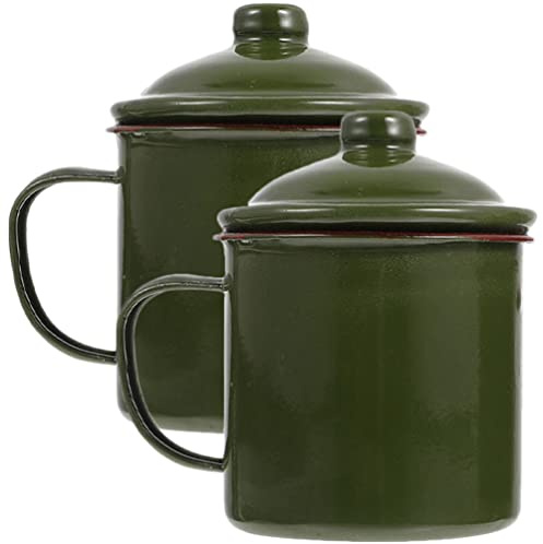 Gadpiparty Emaille Tasse Mit Deckel 2 Stück Vintage Camping Becher Für Kaffee Tee Wasser Und Milch Tragbare Emaille Tassen Für Zuhause Büro Frühstück Und Outdoor