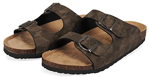 PERLETTI Sommartofflor för Herr med Justerbar Dubbelband - Slidesandaler Män Sommar Utomhus Inomhus Brun - Tofflor Man Bekväma Lätta och Halkfria för Strand Hem Pool - 5 Storlek (Kamouflage, EU 42)