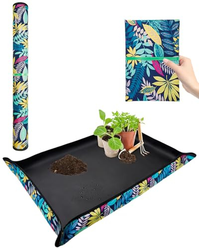 Whtawtaw Extra Large Thickened Repotting Mat Waterproof Plant Mat, 110 * 75 cm Oxford Succulent Gardening Mat, Foldable Potting Tray for Indoor Plants Transplanting and Mess Control | Portable plant Lover Gifts for Women, Waterproof Plant Tray for Transplanting and Soil Mess Control