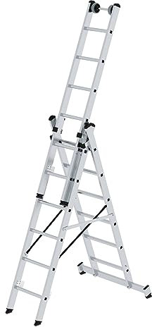 PROREGAL Sprossen-Mehrzweckleiter 3-teilig mit nivello®-Traverse und Wandlaufrollen | 3x6 Sprossen | Leiter, Teleskopleiter, Trittleiter, Bockleiter, Sprossen-Doppelleiter