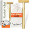 VELZUR® Rasierhobel inkl. 5 Klingen & Reisebeutel - geschütztes Griff-Design aus Edelstahl extra lang & rostfrei - Rasierhobel Set Damen & Herren - 100% plastikfrei - Premium Safety Razor in Gold