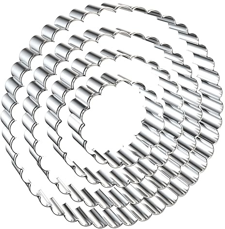 Fluted Round Cookie Cutter Set - 5 Inch, 4 Inch, 3 Inch, 2 Inch - Large Donut Cutter Ring Scalloped Edge Wavy Circle Cookie Cutters Shapes Clay Molds - Stainless Steel