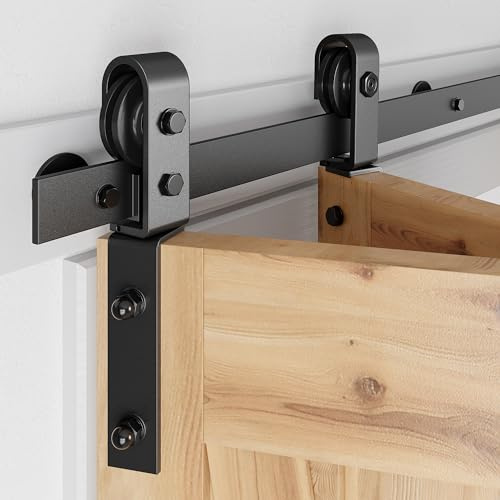 SMARTSTANDARD 2.8ft/34'' Bi-Folding Sliding Barn Door Hardware Kit, Bifold Barn Door Hardware Heavy Duty Sturdy Side Mounted for 2 Doors -Smoothly and Quietly-Easy to Install, Fit 30'' Door, No Doors
