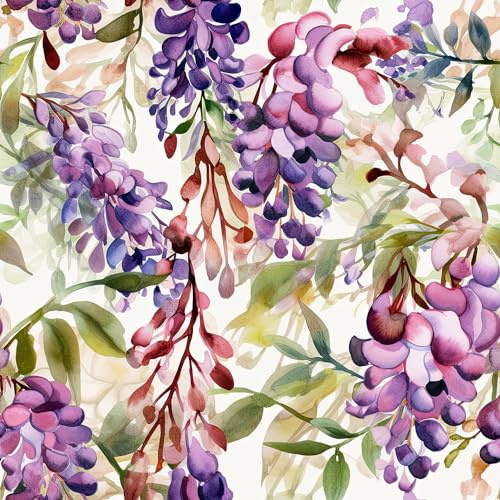 REDAMANCY Watercolor Lilac Violet Olive Floral Leaf Peel and Stick Wallpaper Vintage Wall Paper Stick on Contact Paper Easy Peel Off for nightstand Drawer Renter Friendly 17.7x236