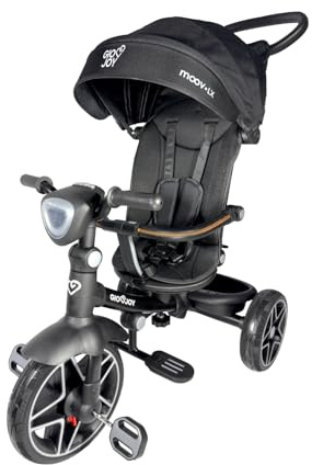 GioJoy by Giodicart Triciclo Evolutivo 4-in-1 Moov-LX per Bambini dai 18 Mesi (Telaio Nero, Tessuto Nero)