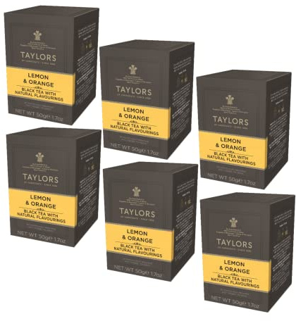 Taylors® | Tè Nero Limone Arancia - 6 x 20 Filtri (300 Gr) | Limone Arancia con Tè Nero Forte India | Bustine di Tè Nero e Agrumi