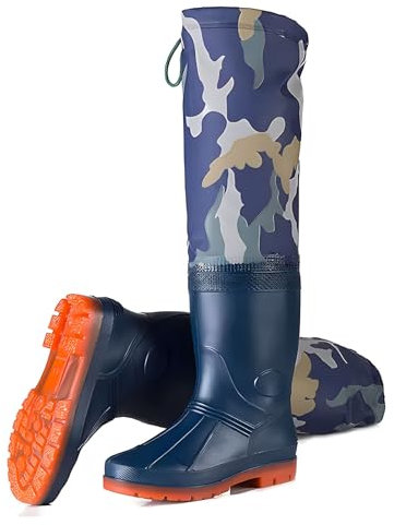 Utomhusfiske Lättviktiga gummistövlar, Blue Camo Hip Waders, nylongummihöftstövlar Tjock Oxford-sula, for odling av trädgårdssjöar(9)