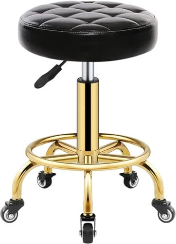 QZQJUILU Tooth Runder Sitz aus PU-Leder, Rollbarer Barhocker mit Fußstütze, Drehhocker mit Rädern, Hocker für Schönheitssalons und Spas, Zeichenhocker für die Büroarbeit, verstellbar 46–61 cm