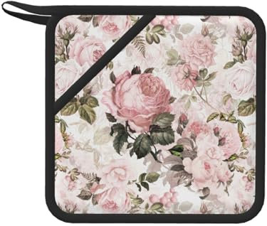 Rose rosa seppia vintage shabby chic, Presine, Presine da cucina in silicone anti-caldo, resistenti al calore