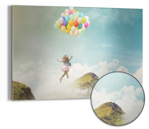 DEQORI Metall Magnettafel | 60x40 cm cm groß | Motiv Mädchen an Luftballons | Whiteboard für alle Magnete | Magnetboard Wand-Tafel für Küche & Büro | Design Magnetwand Pinnwand magnetisch