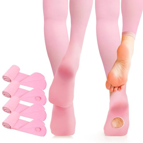 ecdiykit 4 Pairs Girls' Dance Tights, Ultra Soft Legging Ballet Tights, Ballet Dance Tights Footed Ballet Stockings, Pink Ballet Tights for Girls Toddler, Kids and Women, L for 6-8 Pink