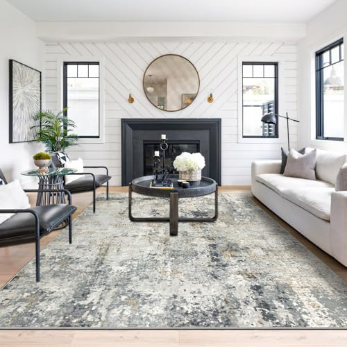 Capslpad Graugold Abstraktes Teppich Wohnzimmer 160x230cm rutschfest Kurzflor Kunstwolle Schlafzimmer Teppich Waschbar Minimalistisch Bettvorleger Teppiche für Wohnzimmer Schlafzimmer Büro Dekor