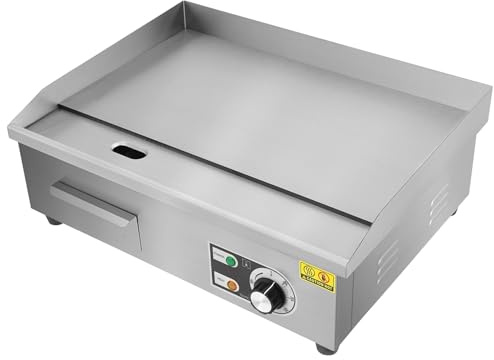 Griglia elettrica da 3000 W, griglia elettrica commerciale, temperatura regolabile con protezione antigrasso in acciaio inox, piastra elettrica color argento