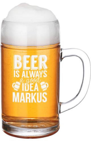 polar-effekt Maßkrug 1,0 Liter mit Gravur für Männer - Personalisierter Bierkrug mit Motiv & Namen - Geschenk für Freunde, Familie und Kollegen - Oktoberfest München