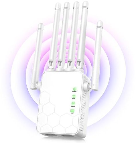 Répéteur WiFi,Repeteur WiFi Puissant,Amplificateur WiFi Répéteur WiFi avec 6 Antennes Puissantes,2 Ports LAN, Mode Repeater/Router/AP,Compatibles avec Tous Les Boîtiers Réseau (ZJQ3)
