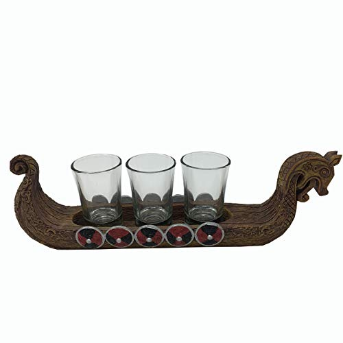 MystiCalls Navire viking avec 3 verres à liqueur, shot, Vikings