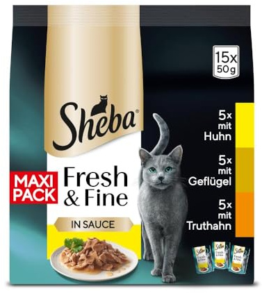 SHEBA Portionsbeutel Multipack Fresh & Fine in Sauce mit Huhn, mit Geflügel, mit Truthahn 5 x 15x50g