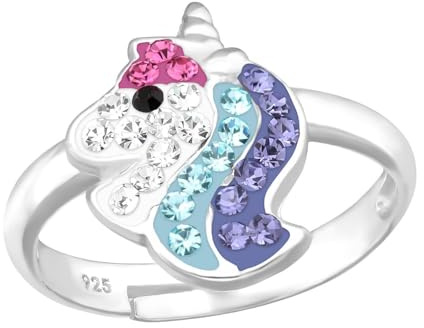 Monkimau Einhorn Kinder Ring 925 Silber - Größe 2,5 | Hypoallergen Kinderohrringe | Mädchen Schmuck Geschenk Geschenkidee