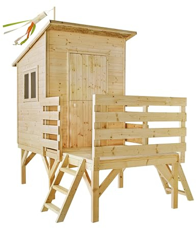 SOULET - Casita de Madera Infantil Elevada Oakland 180x180x145 cm - Casita de Jardín para Niños sobre Pilotes - Madera Natural Personalizable - Fácil Montaje