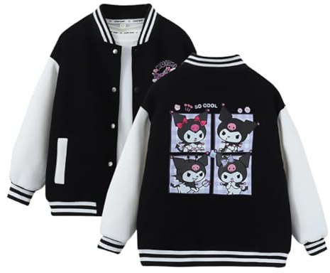 Satdflie Anime Ku-romi Chaqueta de Béisbol Chaqueta Universitaria Ligera Chaqueta Bomber Deportiva College Varsity Jacket para Petite Mujer Niña Primavera y Otoño, Negro, 3XS