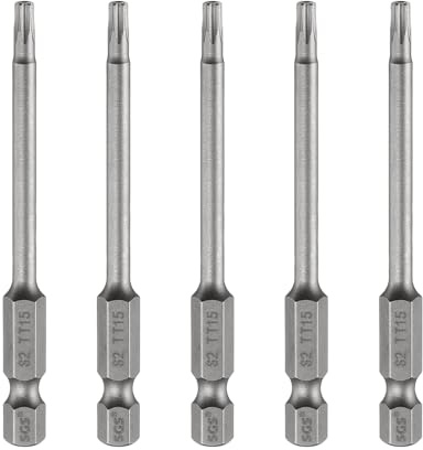 QUARKZMAN 5 Piezas TT15 Punta De Destornillador De Seguridad Cabeza Torx 3.15 (80mm) Largo Vástago Hexagonal 1/4 Magnético Antimanipulación Punta Estrella 6 Puntas Acero S2