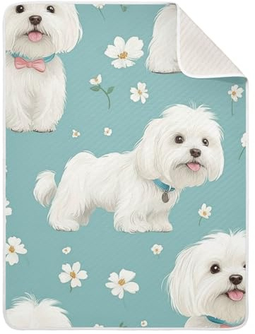 Amooorous Cobijas de dibujos animados Sweet Dog turquesa para niños, manta transpirable para bebé, para guardería, cochecito, cuna, 30 x 40 pulgadas