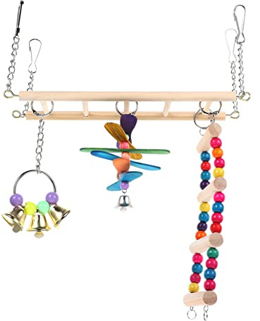 ibasenice 1 Juego Columpio para Aves de Madera Natural con Soporte Parque para Periquitos y Resistente Mordeduras Estable y Duradero Juguete para Mascotas Color Aleatorio Color Aleatorio