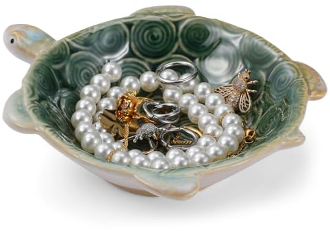 Didiseaon Ceramic Turtle Jewelry Tray Organizer 6.69X5.12X1.57In Decorative Jewelry Plate for Rings Earrings Necklaces Storage with Smooth Surface