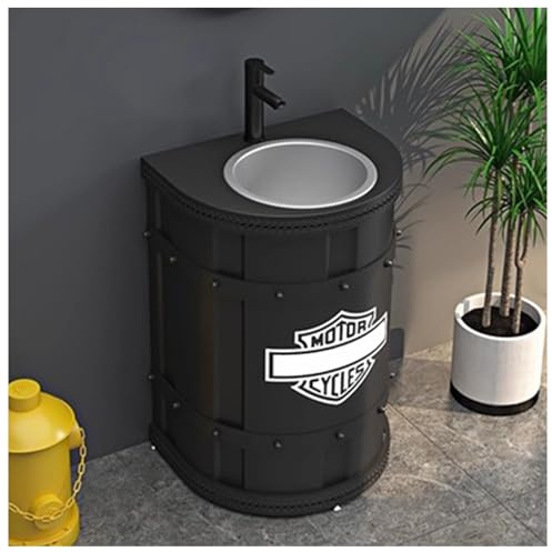 ZTGL Badmöbel Set, Standsäule Waschtisch Waschschale Waschbeckenunterschrank, Industriestil Freistehend Badezimmer Waschbecken, Gäste WC Waschplatz Waschtischunterschrank B,Without Mirror