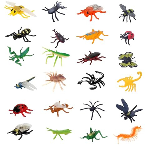 louuuou 24 Pcs Bugs Toys, Small World Toys Insects and Bugs Minibeasts Animal Figures, Party Gifts Bug Figures For Educational Play And Game Rewards, Suitable For Party Gifts