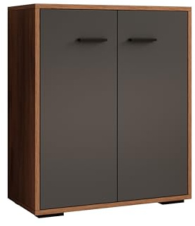 MB Muebles Bonitos | Aparador pequeño Lander L2 para Salón Moderno | Armario Auxiliar | Nogal Ambar y Gris | 60x71x30 cm