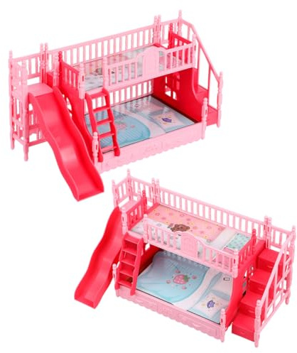 WEKAMOS 2 Pièces Lit Superposé Miniature avec Toboggan et Escalier pour Poupées Mobilier Léger et Sécurisé pour Chambre de Maison de Poupée Accessoires de Jeu Créatif pour Filles