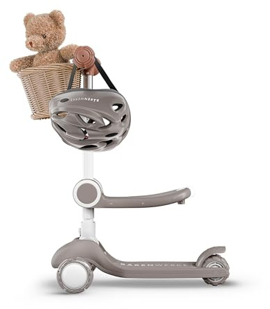 Bärenwerke LR 300 Kinder-Scooter 2-in-1, leicht, höhenverstellbar, ergonomischer Sitz, pannensichere Räder, ab 2 bis 6 Jahre, für Mädchen & Jungen, (Braun)