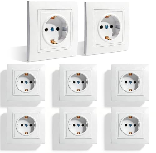 8 pcs Presa Elettrica Da Muro Presa Da Incasso Presa Scatola Tonda Presa Muro robusto materiale PC, presa da 250 V, per soggiorno, cucina, ufficio.