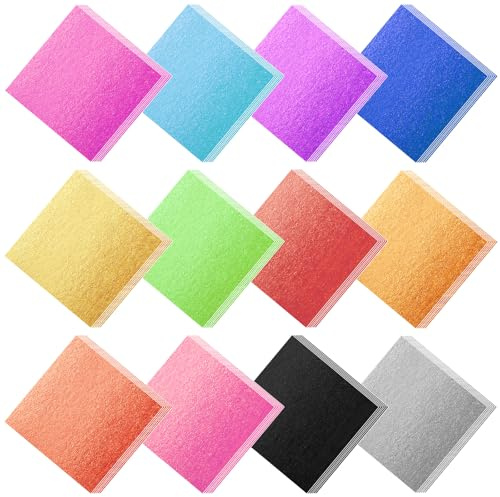 APLZGMG 120 Blatt Goldfolie 12 Farben Blattgold Mehrfarbige Imitation Blattgold zum Basteln, Goldpapier für Gemälde Kunsthandwerk Nageldeko Vergoldung Schlagmetall Kunstprojekt (8.5x8cm)