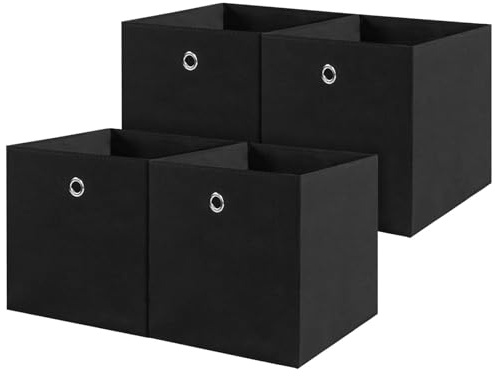 4er Faltbare Aufbewahrungsboxen 32x32x32 cm Stoffboxen mit Fingerloch für Kallax Regale Platzsparende Würfelboxen aus Vliesstoff Aufbewahrungslösung für Würfelregal Schrank Kinderzimmer Schwarz