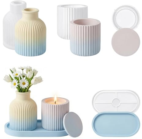ZaejjaeY Silikonformen Gießformen Set 3 Stück Vase (Weiß) | Hochtransparentes Silikon, Vase Schale Tablett Set, Reißfeste Spiegeloberfläche, Leichtes Entformen, Temperaturfest bis 220 C