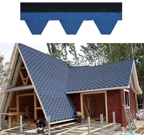Tejas para techos, 99,5 x 32,5 cm, teja asfáltica con adhesivo termofusible, techo para cobertizos de herramientas, garajes, villas, hoteles, renovación de techos residenciales,azul(42pcs)