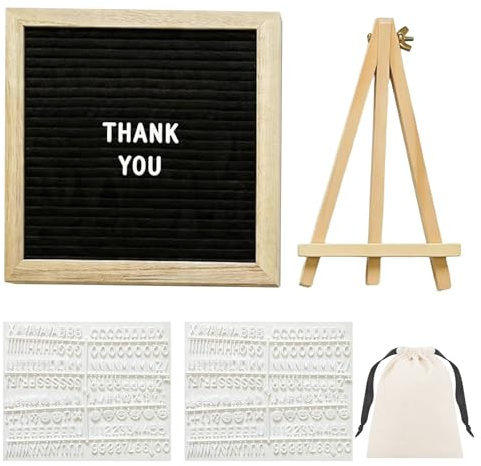 343 Pcs Felt Letter Board, Changeable Message Board with 340 Letters Numbers Emojis, Oak Frame and Wooden Stand for Announcements DIY(7.87x7.87in)