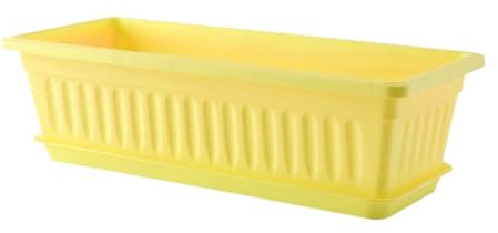 Planter Pots for Balcony & Outdoor/Indoor - Flower Garden Plastic Pots with Tray for Windowsill Patio Ectangle Trough Planters for Succulent & Herbs Multicolor (Yellow)