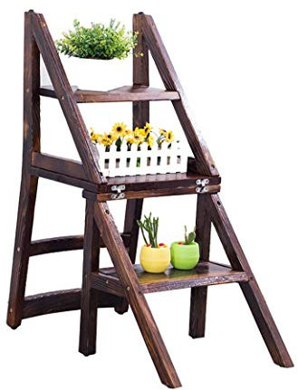 Klapptreppe Klapptritt Vintage Ladder Tritthocker mit 3 Holzstufen Klappstuhl Trittleitern leicht und faltbar für Zuhause Bibliotheks-Loft Leiterregale - 150 kg Kapazität