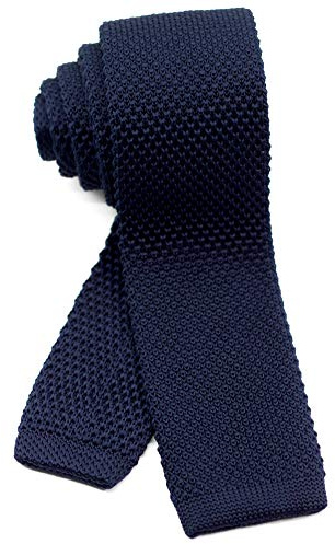 WANDM Herren-Krawatte, schmal, schmal, quadratisch, Breite 5,6 cm, waschbar, einfarbig, Marineblau, Dunkelblau