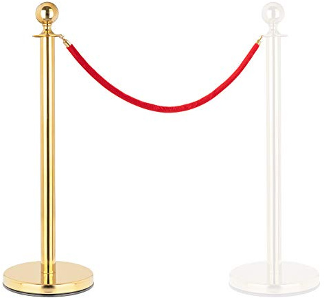 Stagecaptain PLS-150 Deluxe 1.1-200G Absperrständer Personenleitsystem - 1 Edelstahl-Stativ und 1 rotes Seil mit 2,0m Länge - Für Konzerte, Ausstellungen, Hotels, Kinos u.v.m. - gold