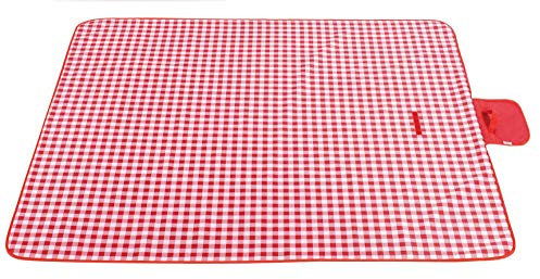SlimpleStudio Outdoor Campingdecke wasserdicht mit Tragetasche，Rot-weiß Karierte Picknickmatte im Freien tragbare wasserdichte und feuchtigkeitsbeständige Picknickmatte aus Oxford-Stoff-rot_145x200cm