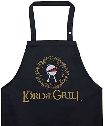 EXPRESS-STICKEREI BBQ Grillschürze - Lustige Kochschürze für Grillfans - Verstellbare Latzschürze für Männer/Frauen - Küchenschürze mit Spruch The lord of the grill