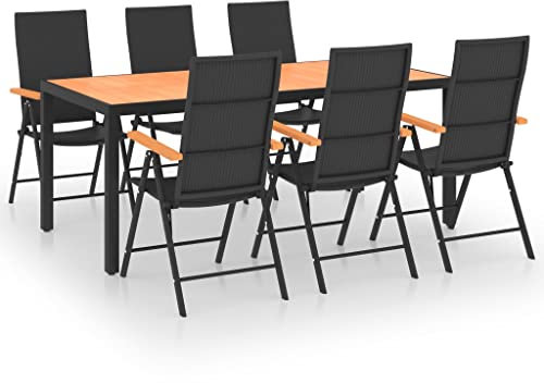 vidaXL Gartenmöbel 7-TLG. Gartenset Gartengarnitur Sitzgruppe Sitzgarnitur Tisch Stühle Gartentisch Esstisch Gartenstuhl Schwarz Braun