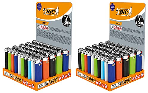 Lot de 100 briquets maxi roue à friction neutres avec pierre d'allumage (BIC Maxi J26) – 2 x 50 cubes