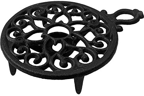 zeitzone Stövchen Rund mit Griff Vintage Warmhalteplatte Rechaud Gusseisen Schwarz