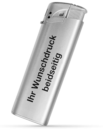 #teamludorf Elektronik Feuerzeug mit Druck beidseitig - 14 Farben - Logo Text Wunschdruck Nachfüllbar Werbefeuerzeug Hochzeit Partygeschenk Stammtisch Logo Druck (Silber,100)